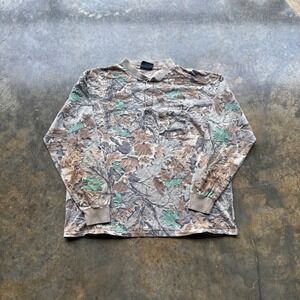 Vintage Sasquatch Advantage Timber Camo Henley Shirt Mens XL Long Sleeve Pocket